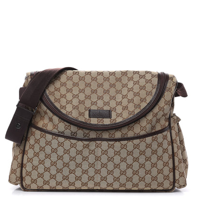 Gucci Monogram Natural Pigskin Large Diaper Bag Beige Ebony Cocoa Dark Chocolate 1 of 17