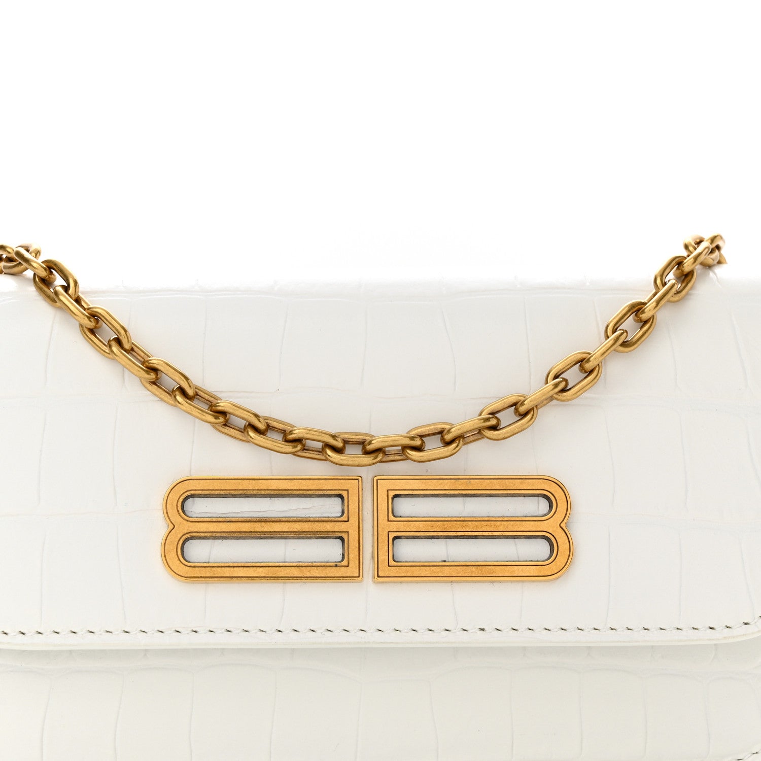 Balenciaga Extra Supple Calfskin Crocodile Embossed Gossip Wallet On Chain Optic White 7 of 10