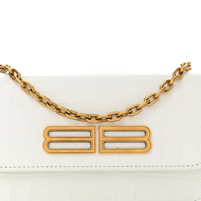 Balenciaga Extra Supple Calfskin Crocodile Embossed Gossip Wallet On Chain Optic White 7 of 10