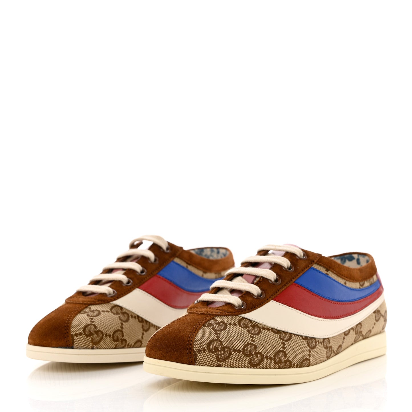 Suede Monogram Web Womens Falacer Sneakers 35.5 Nocciola Beige Mystic White Hibiscus Red
