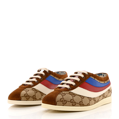 Gucci Suede Monogram Web Womens Falacer Sneakers 35.5 Nocciola Beige Mystic White Hibiscus Red 3 of 10
