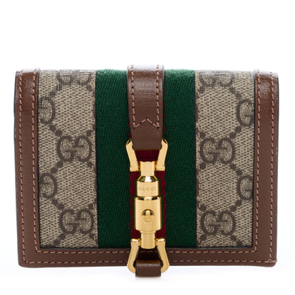 Gucci GG Supreme Monogram Textured Calfskin Web Jackie 1961 Card Case Beige Ebony Brown Sugar 1 of 6