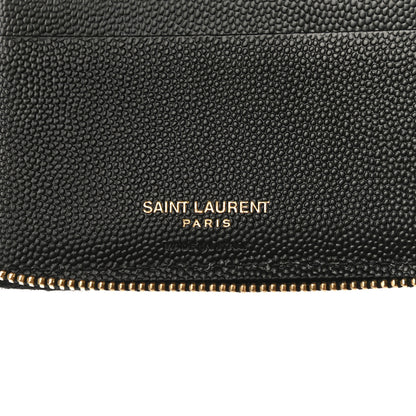 Saint Laurent Grain De Poudre Matelasse Chevron Monogram Compact Zip Around Wallet Black 6 of 21