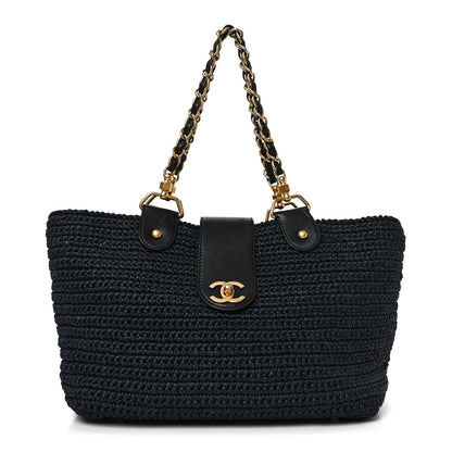 Chanel Straw Raffia Tote Black 1 of 10