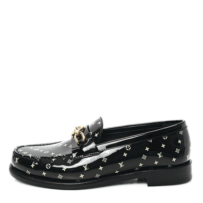 Louis Vuitton Patent Calfskin Monogram Chess Flat Loafer 37.5 Black 1 of 8