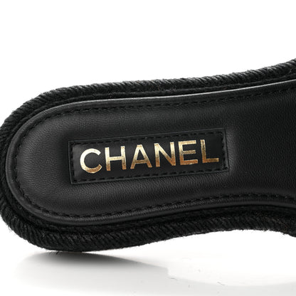 Chanel Lambskin Espadrille Mule Sandals 37 Black 7 of 8