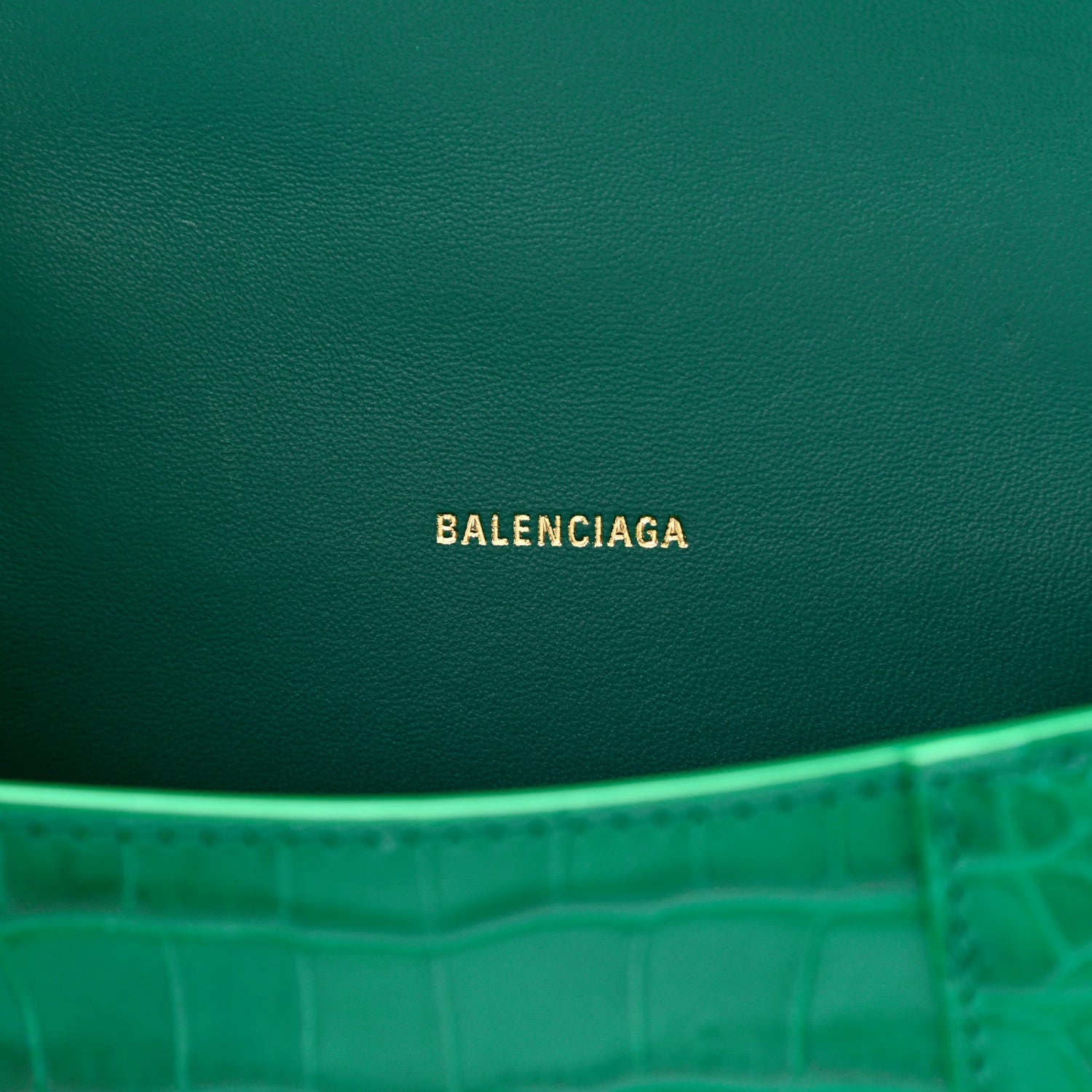 Balenciaga Shiny Calfskin Crocodile Embossed Hourglass Top Handle Bag XS Jade 5 of 10