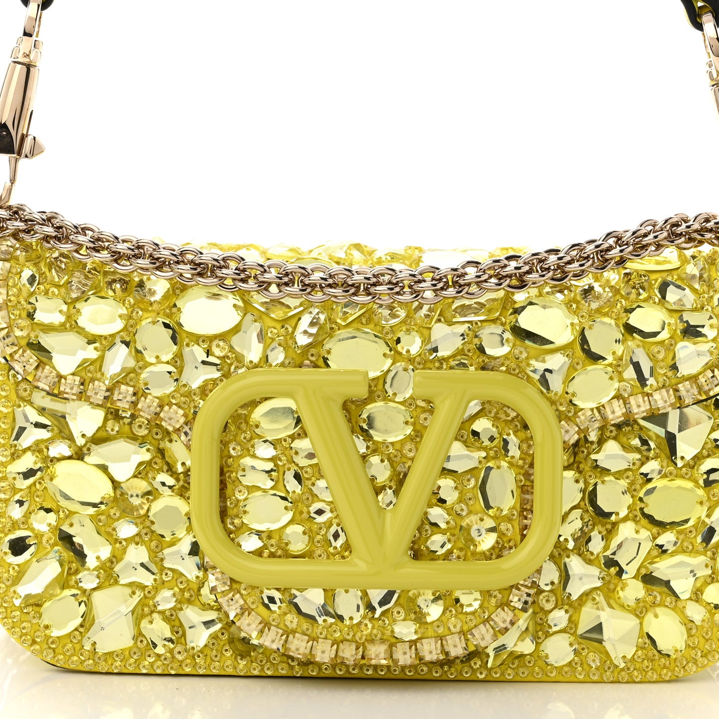 Crystal Nappa Enamel Vlogo Small Loco Shoulder Bag Lemon Cedar