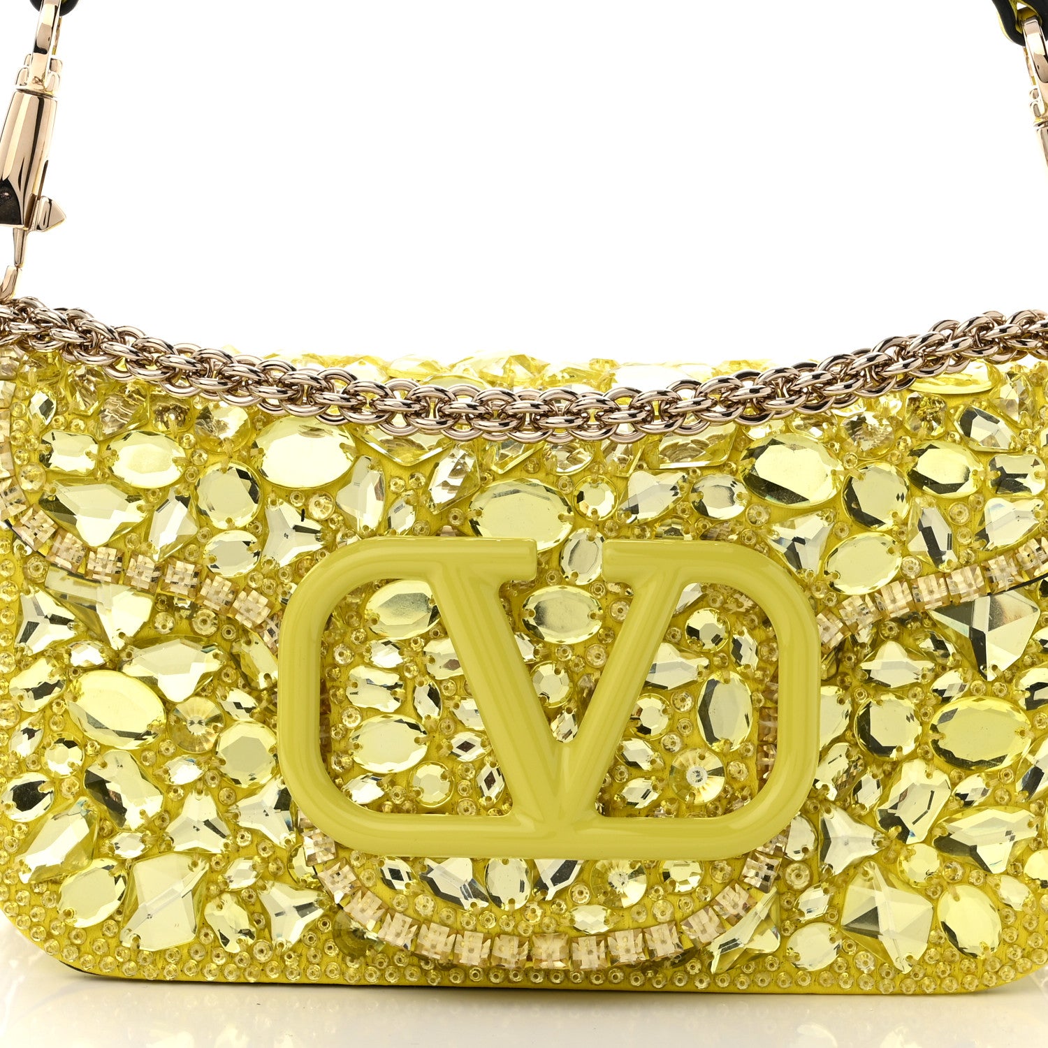 Valentino Garavani Crystal Nappa Enamel Vlogo Small Loco Shoulder Bag Lemon Cedar 7 of 9