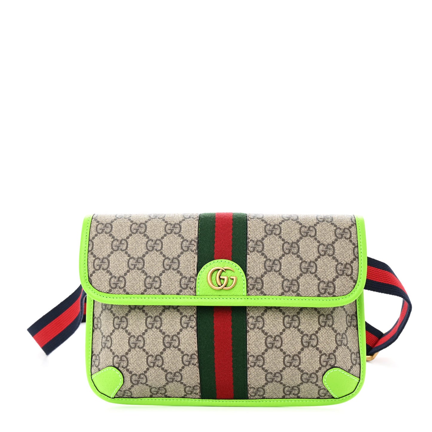 GG Supreme Monogram Web Small Ophidia Belt Bag Beige Ebony Electric Green