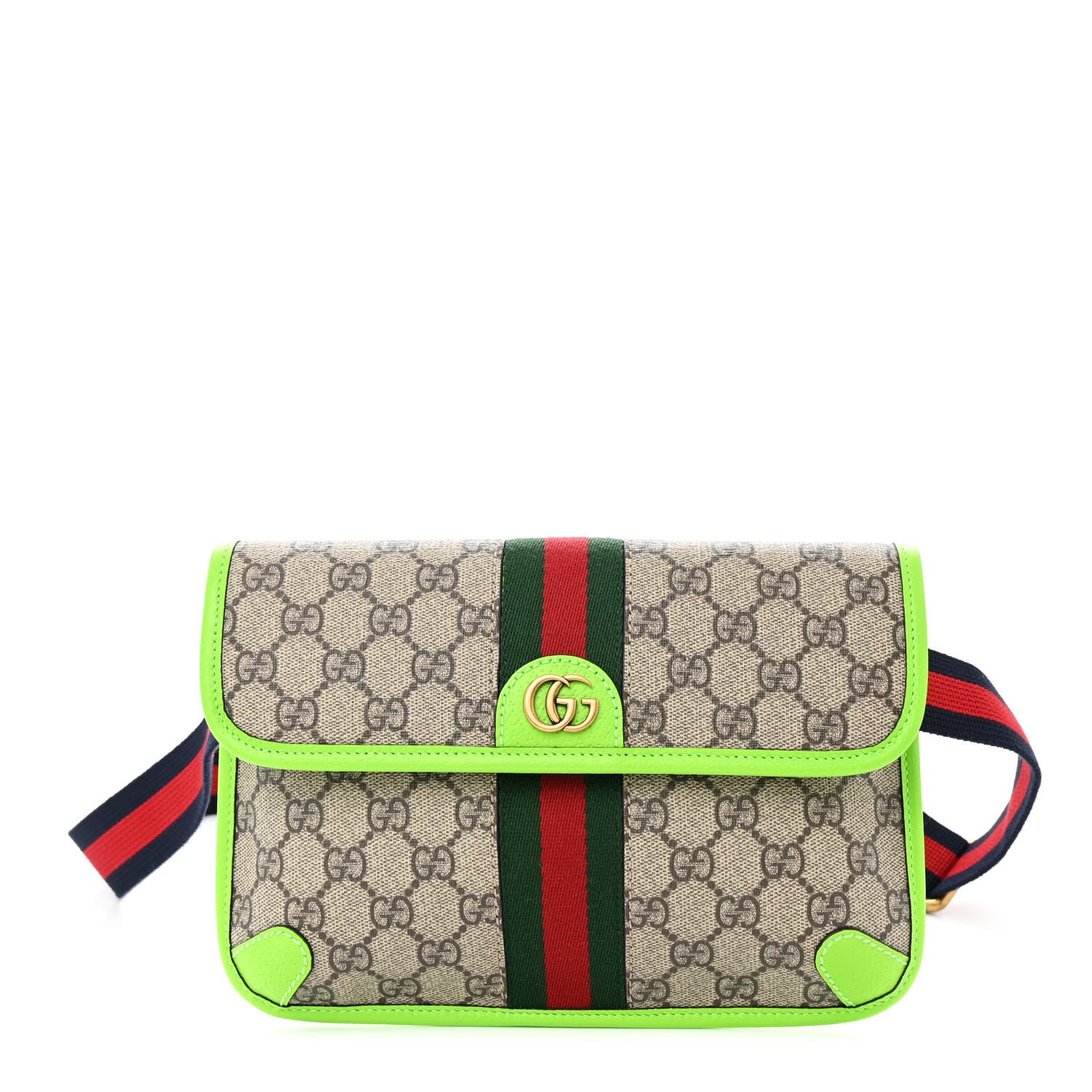 Gucci GG Supreme Monogram Web Small Ophidia Belt Bag Beige Ebony Electric Green 1 of 10