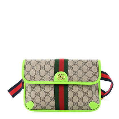 Gucci GG Supreme Monogram Web Small Ophidia Belt Bag Beige Ebony Electric Green 1 of 10