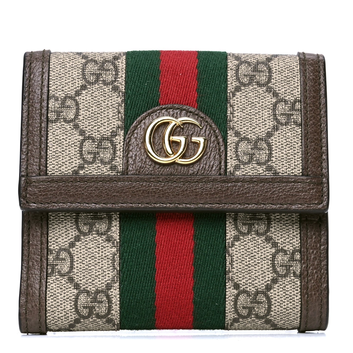 GG Supreme Monogram Web Ophidia French Flap Wallet Beige New Acero