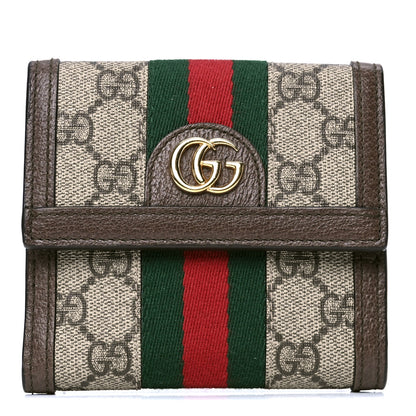 Gucci GG Supreme Monogram Web Ophidia French Flap Wallet Beige New Acero 1 of 5