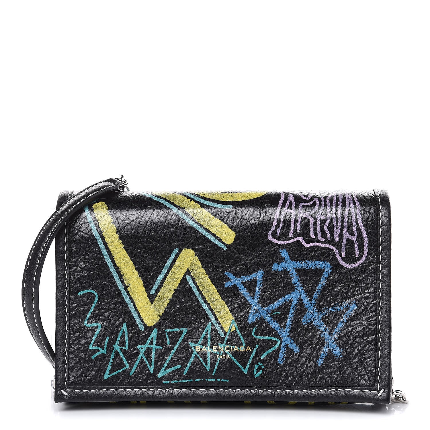 Balenciaga Agneau Arena Graffiti All Over Bazar Chain Shoulder Bag Black Multicolor 1 of 9