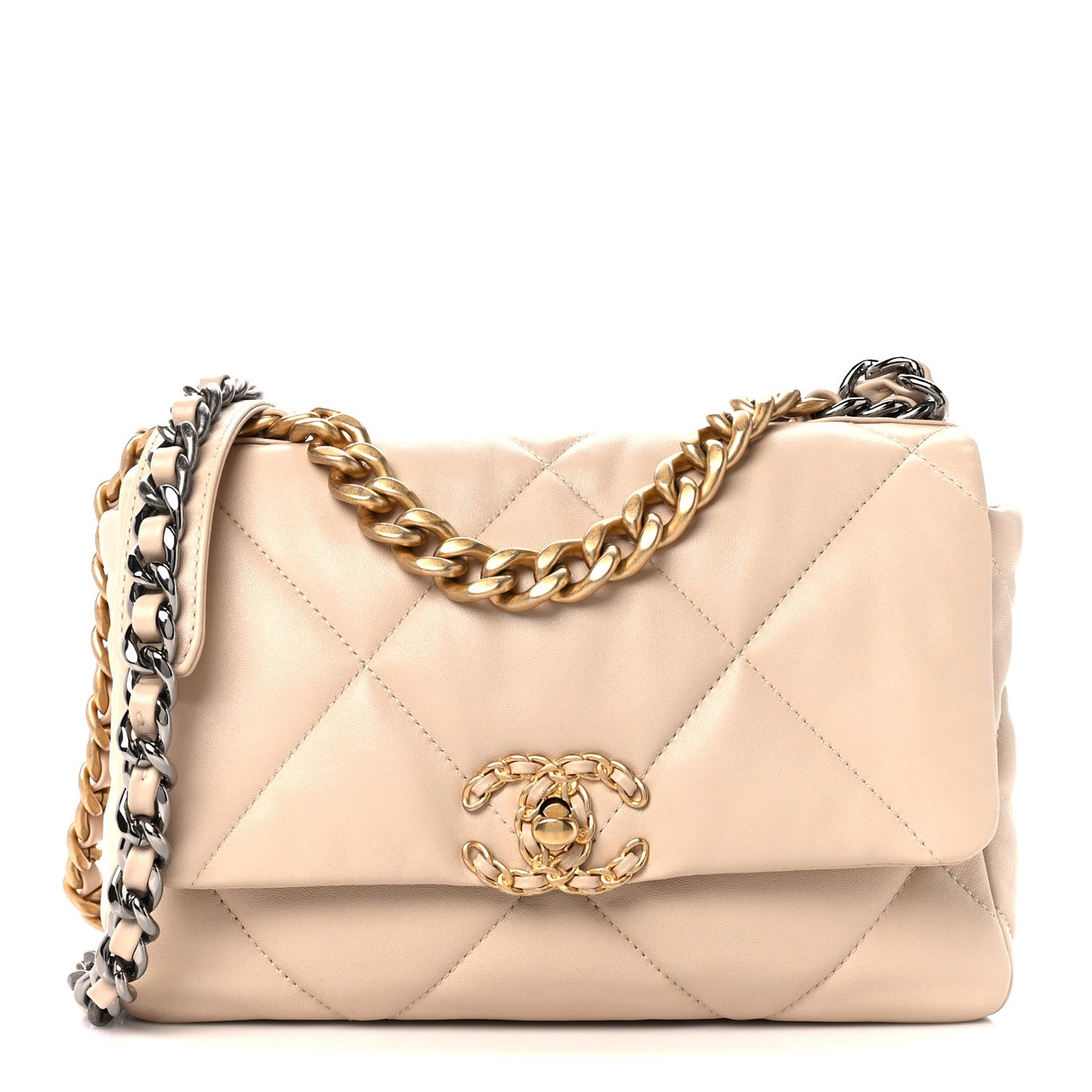 Lambskin Quilted Medium Chanel 19 Flap Light Beige