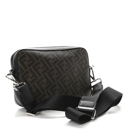 Fendi Glazed Fabric Vitello Liberty FF 1974 Diagonal Medium Camera Case Tobacco Moresco Black 2 of 9