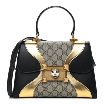 Gucci GG Supreme Monogram Small Osiride Top Handle Bag Black Gold 1 of 9