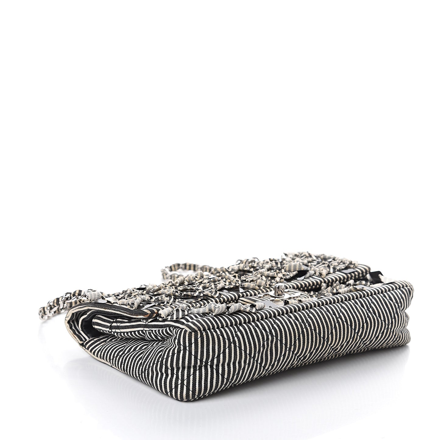 Canvas Sequin Stripe Medium Double Flap Black White