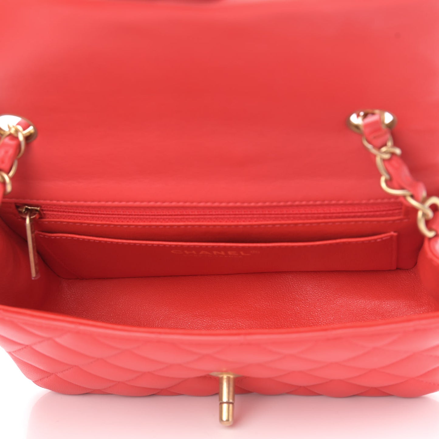 Lambskin Quilted Mini Rectangular Flap Coral