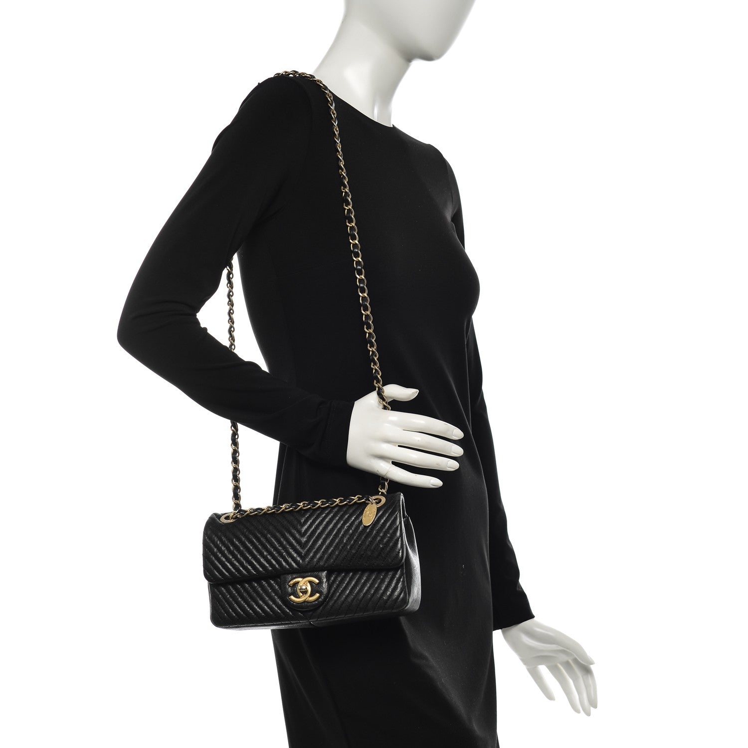 Chanel Calfskin Surpique Chevron Small Flap Black 2 of 10