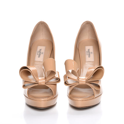 Valentino Garavani Patent Couture Bow Peep Toe 30/125mm Platform Pumps 38 Beige 2 of 8