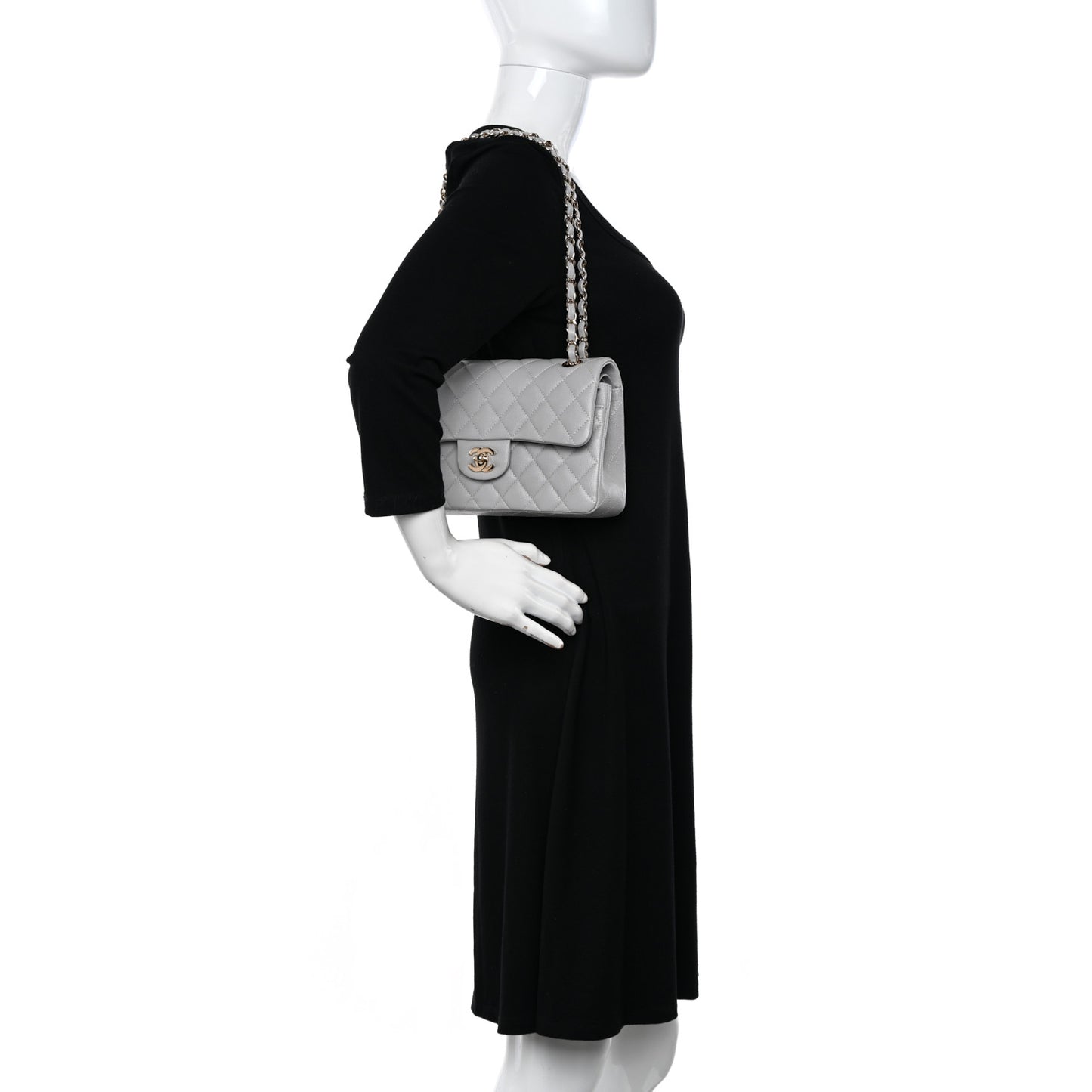 Caviar Quilted Small Double Flap Grey