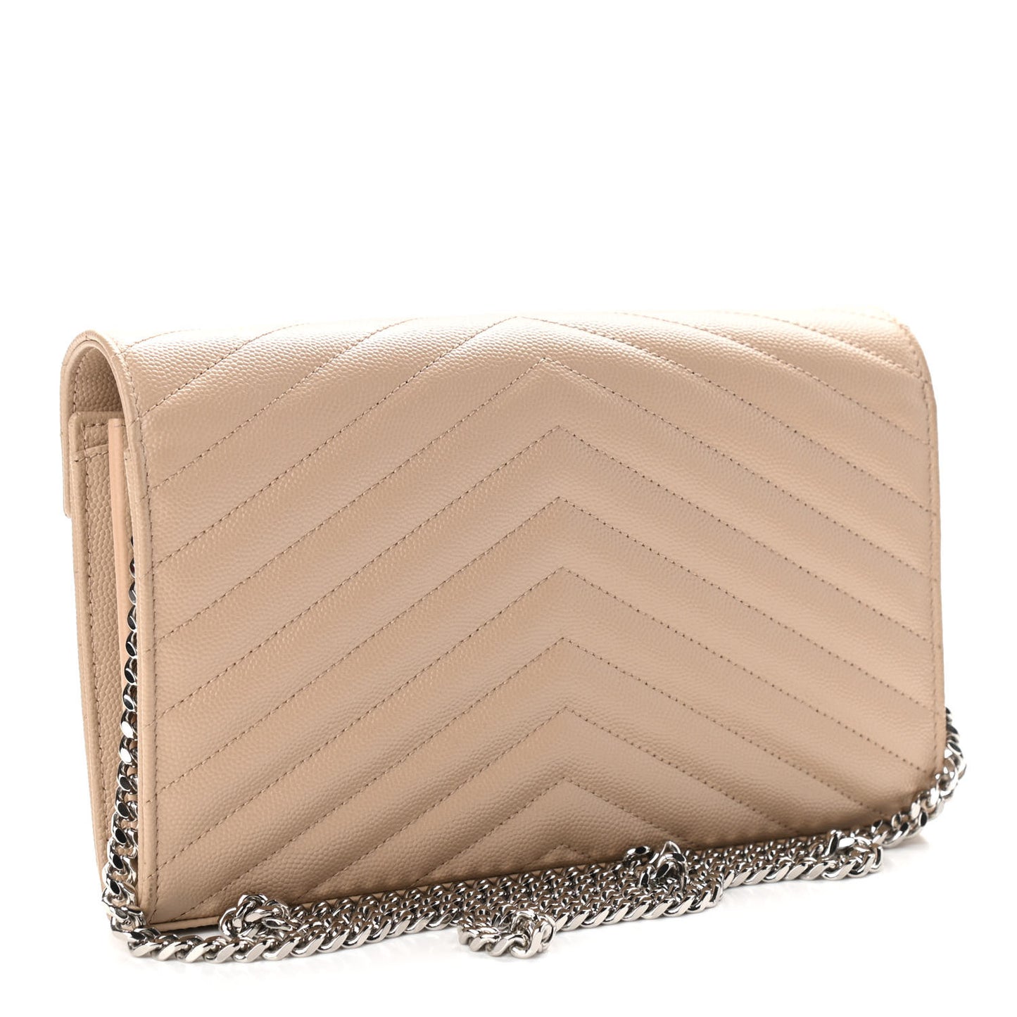 Grain De Poudre Matelasse Chevron Monogram Chain Wallet Nude Powder
