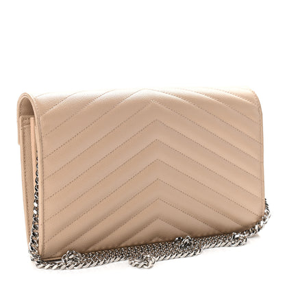 Saint Laurent Grain De Poudre Matelasse Chevron Monogram Chain Wallet Nude Powder 2 of 9
