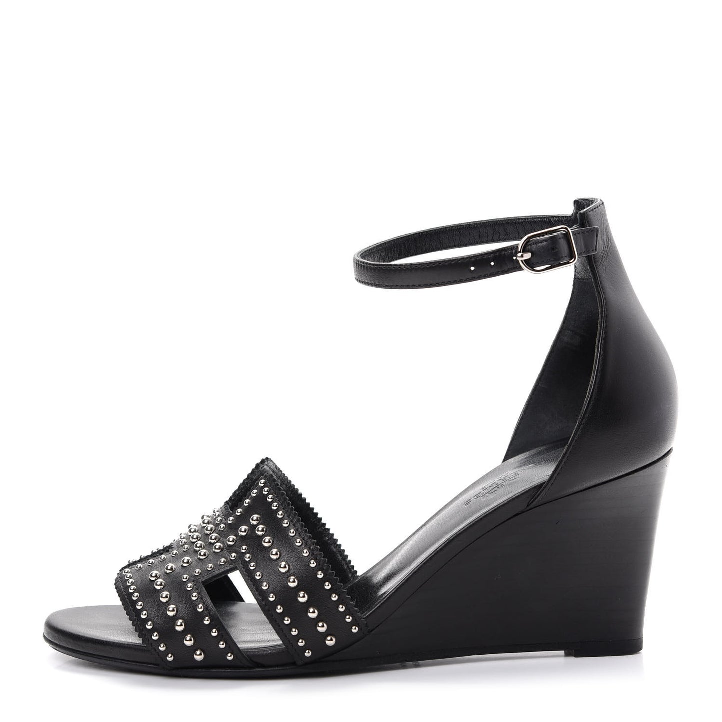 Calfskin Clous Legend Wedge Sandals 37 Black