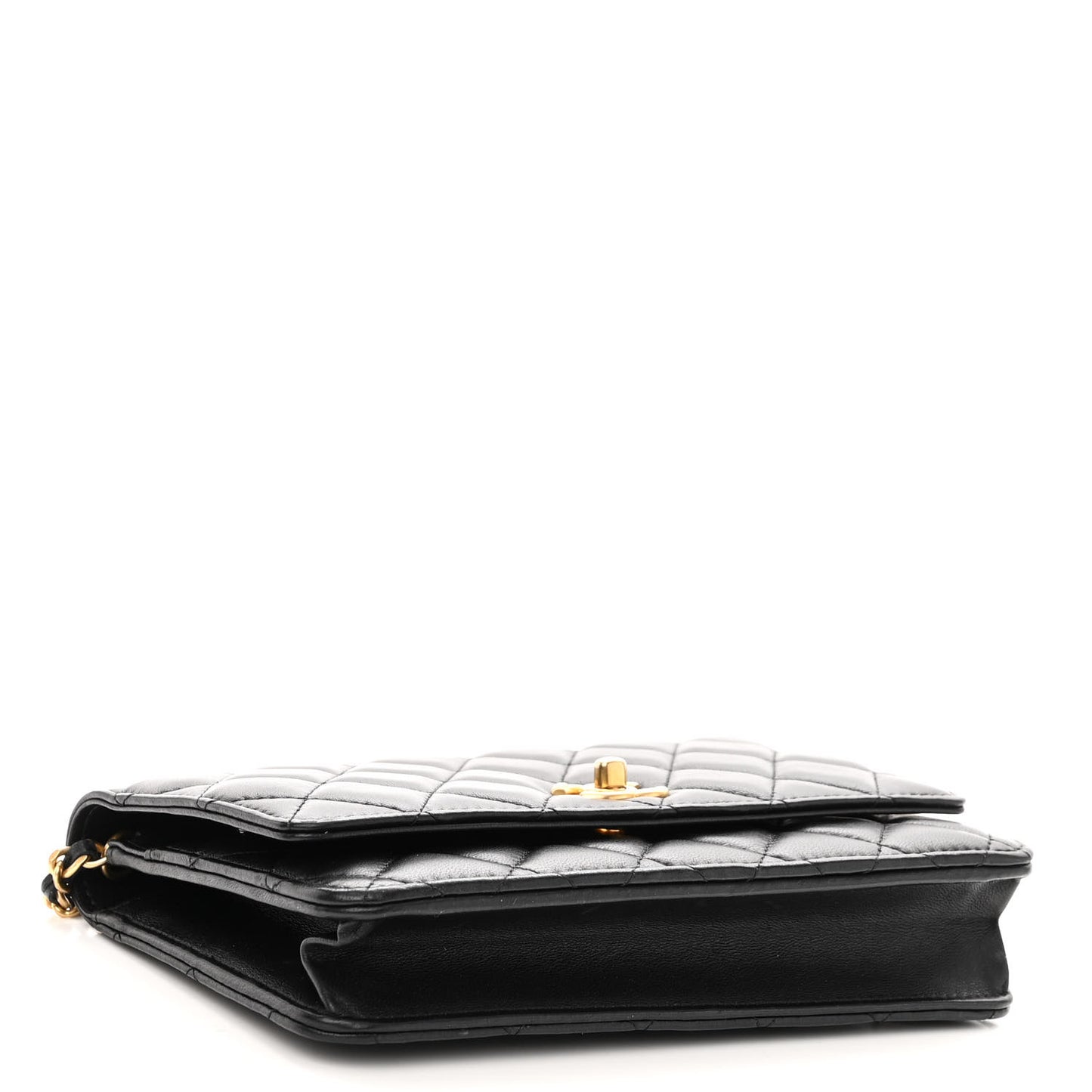 Lambskin Quilted Pearl Crush Wallet On Chain WOC Black