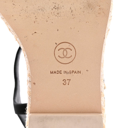 Chanel Satin Grosgrain CC Espadrilles Wedges 37 Black 6 of 13