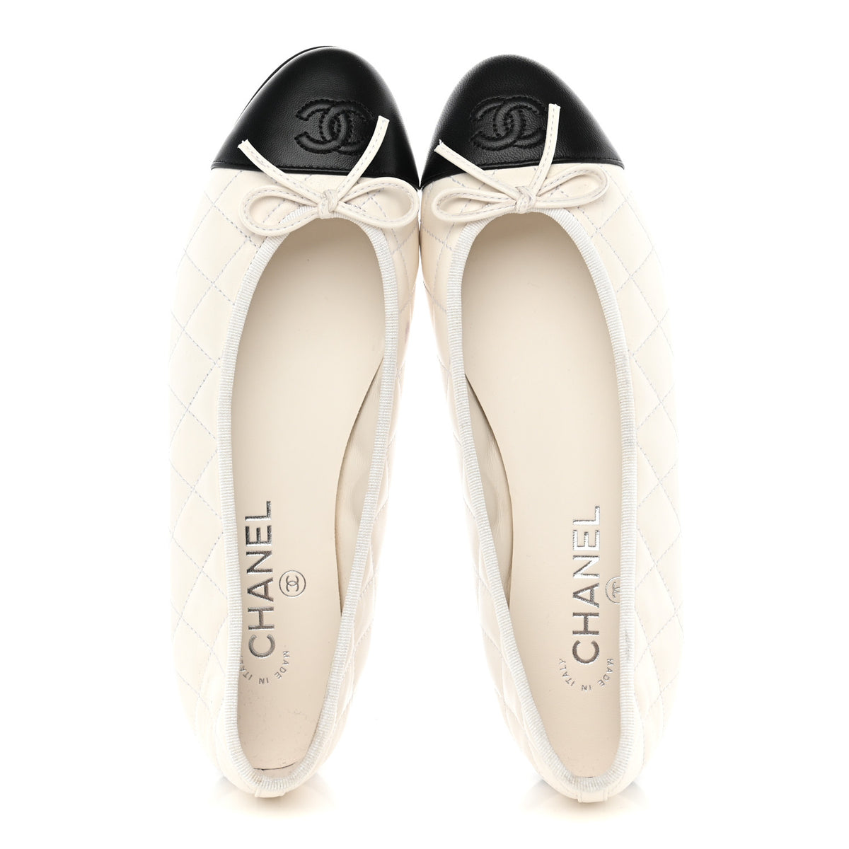 Chanel Canvas Lambskin Quilted CC Cap Toe Ballerina Flats 39 White Black 4 of 10