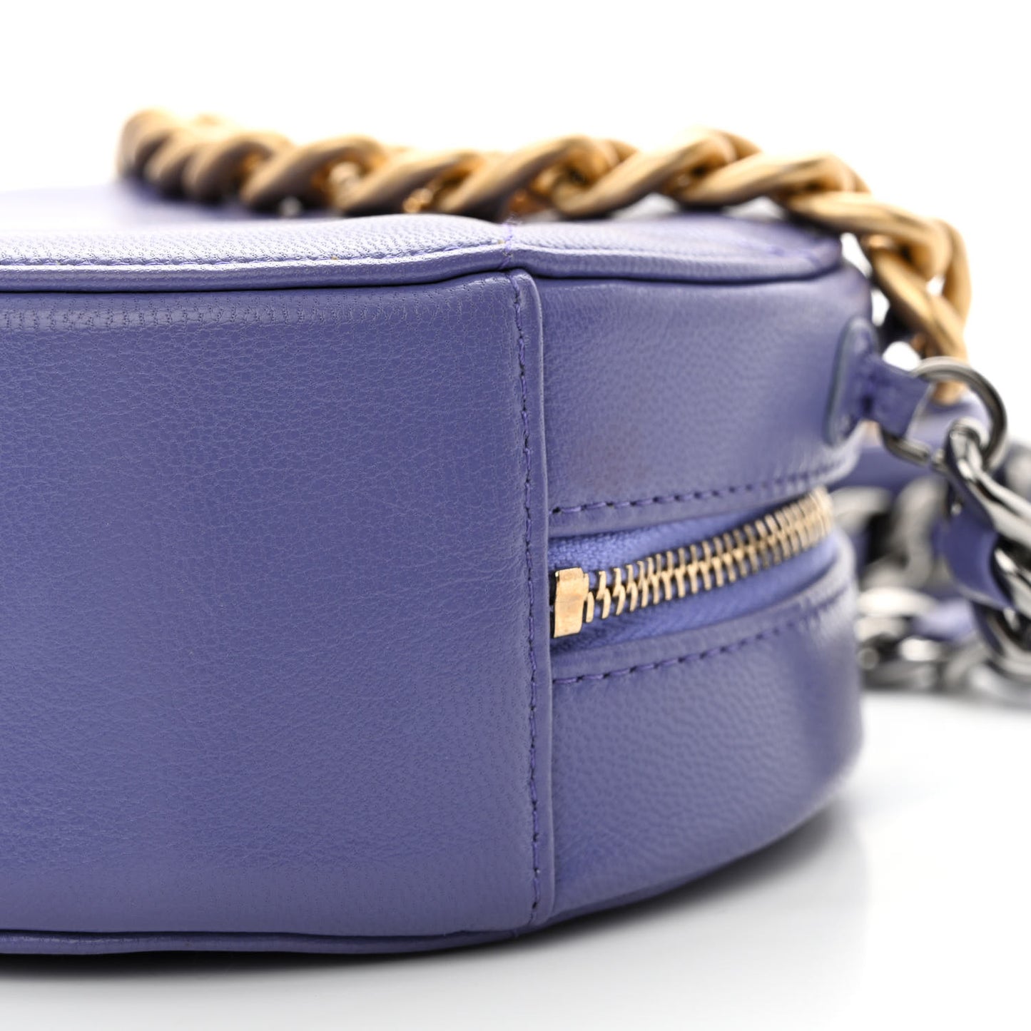 Lambskin Quilted Chanel 19 Round Clutch With Chain Purple