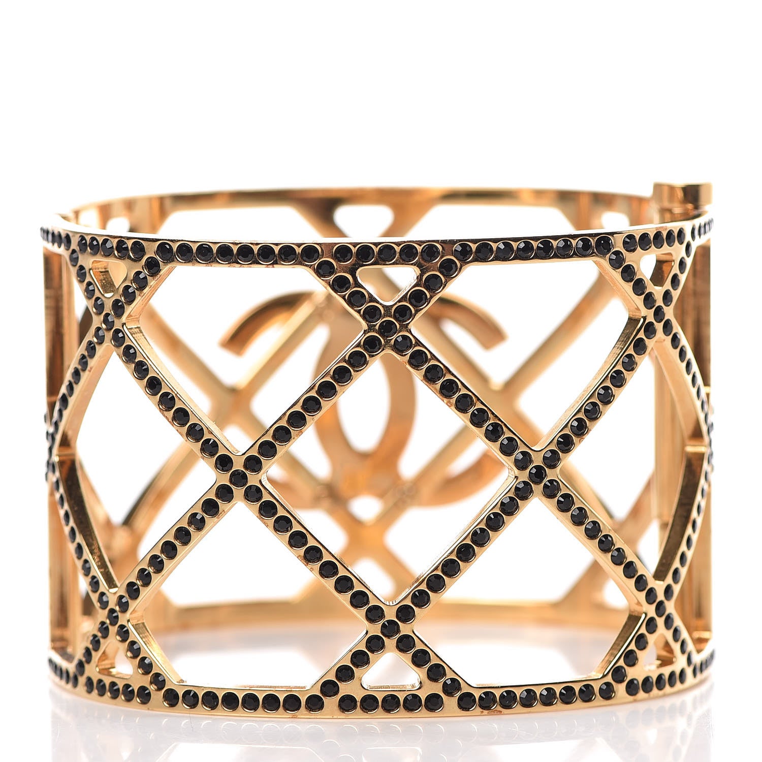 Chanel Crystal CC Cuff Bracelet Black Gold 3 of 5