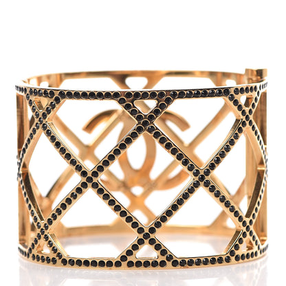 Chanel Crystal CC Cuff Bracelet Black Gold 3 of 5