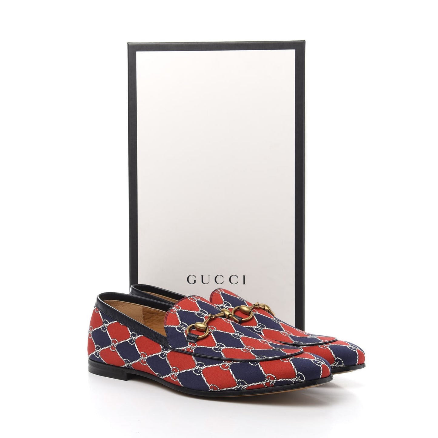 Mini GG Rhombus Chain Horsebit Mens Jordaan Loafers 9 Royal Bleuett Red