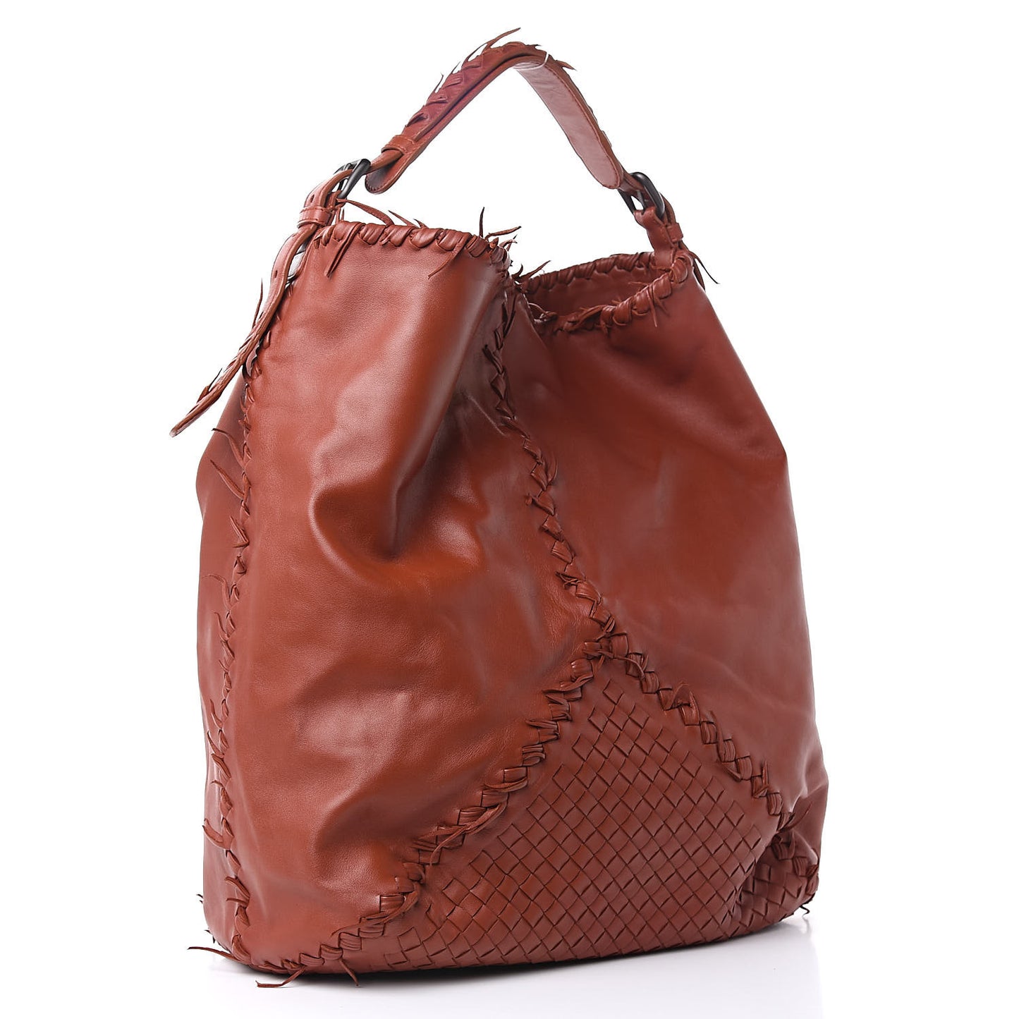 Nappa Intrecciato Large Fringe Shoulder Bag Rust