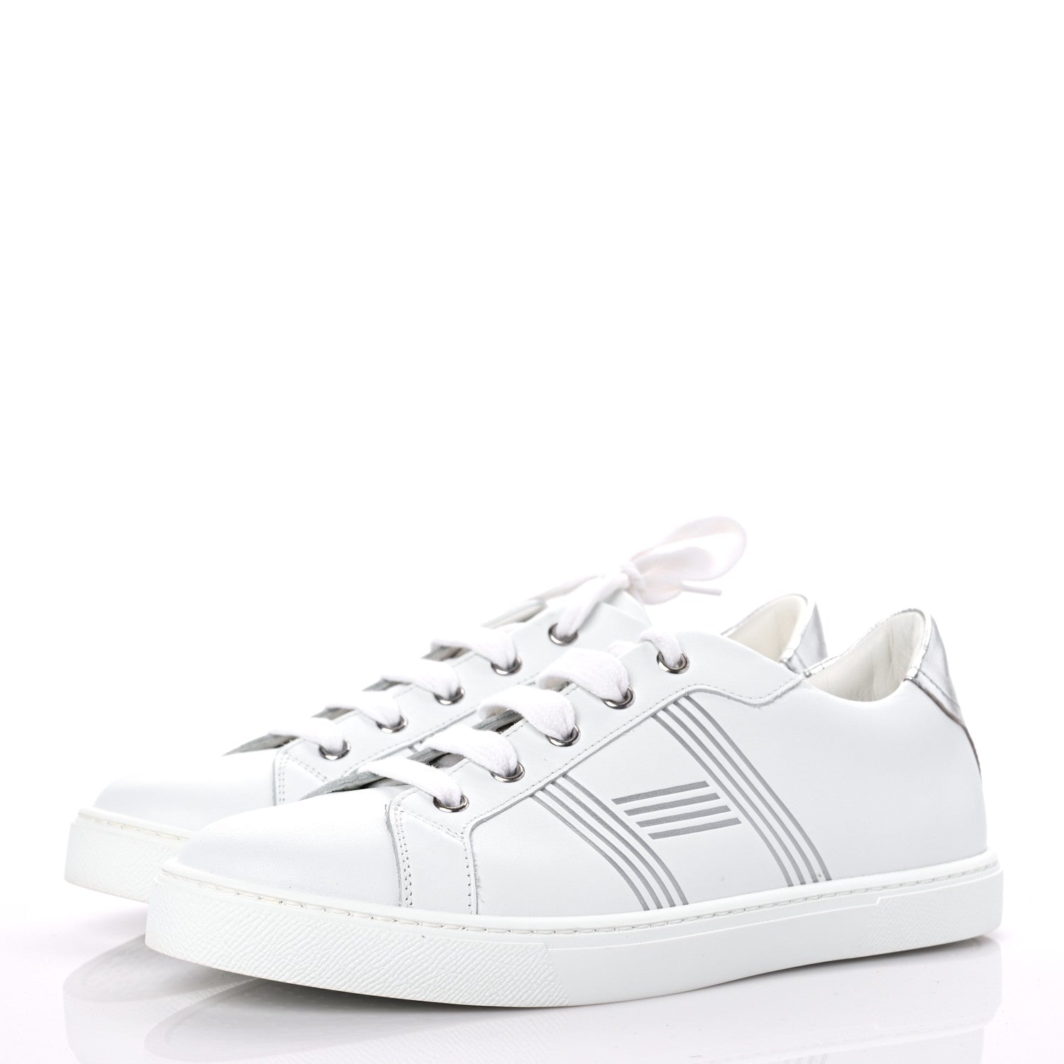 Hermes Calfskin Womens Advantage Sneakers 38.5 White Gris Argente 3 of 7