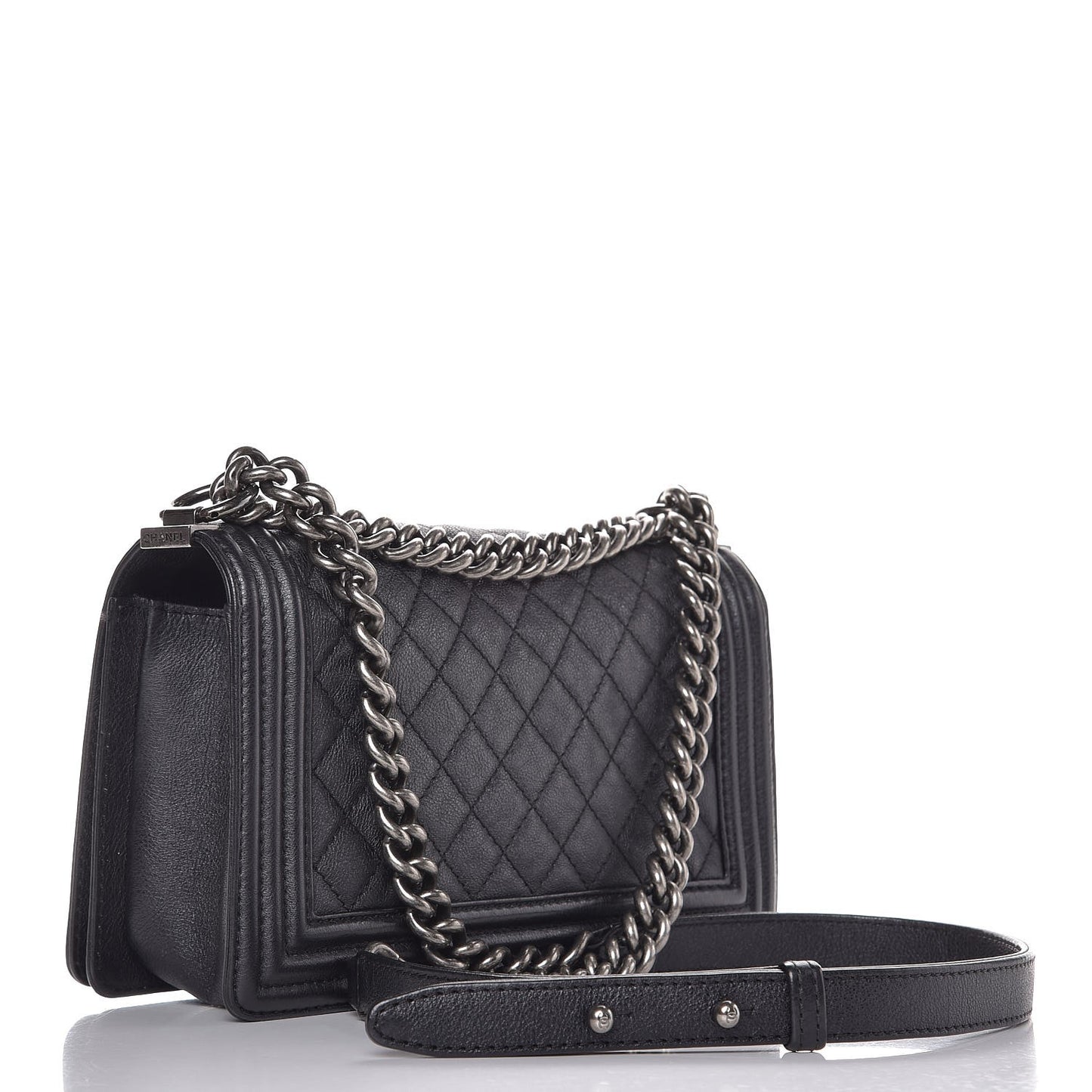 Metallic Calfskin Quilted Medium Boy Flap Black
