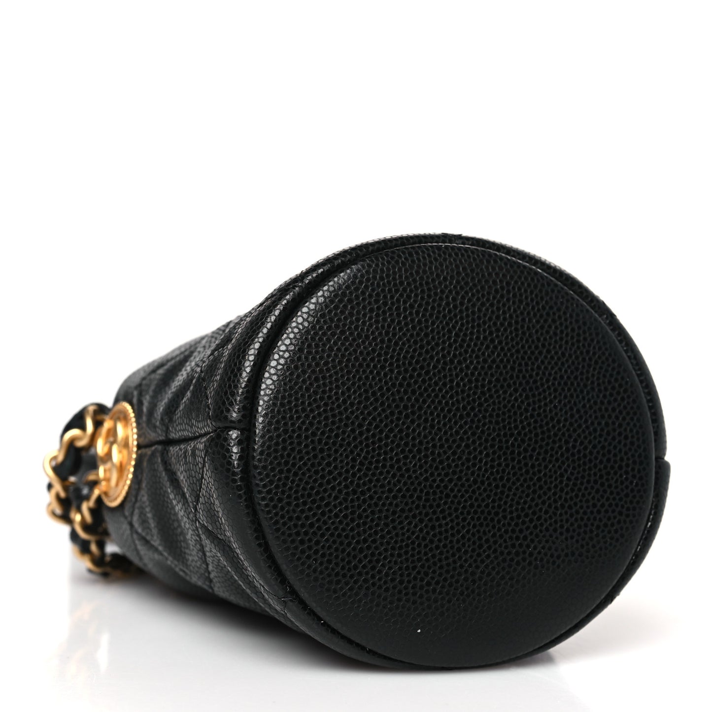 Caviar Quilted Twist Your Buttons Micro Bucket Bag Black