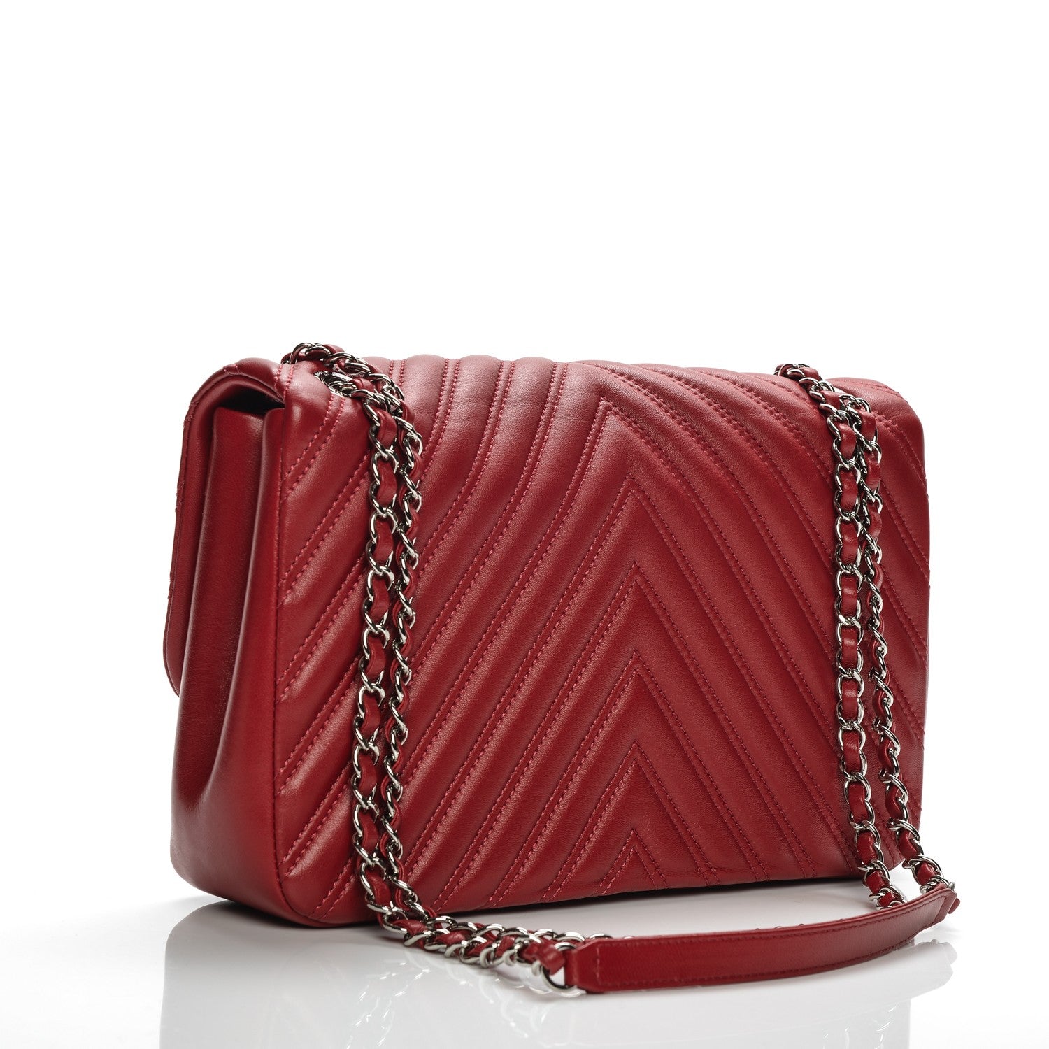 Chanel Lambskin Chevron Double Stitch Jumbo Single Flap Red 3 of 7