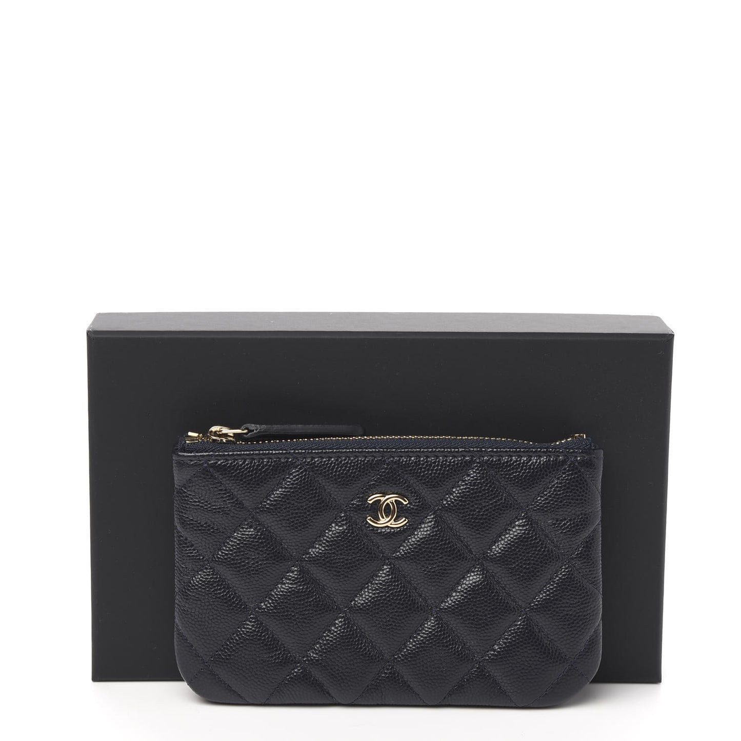 Caviar Quilted Small Cosmetic Case Navy Blue