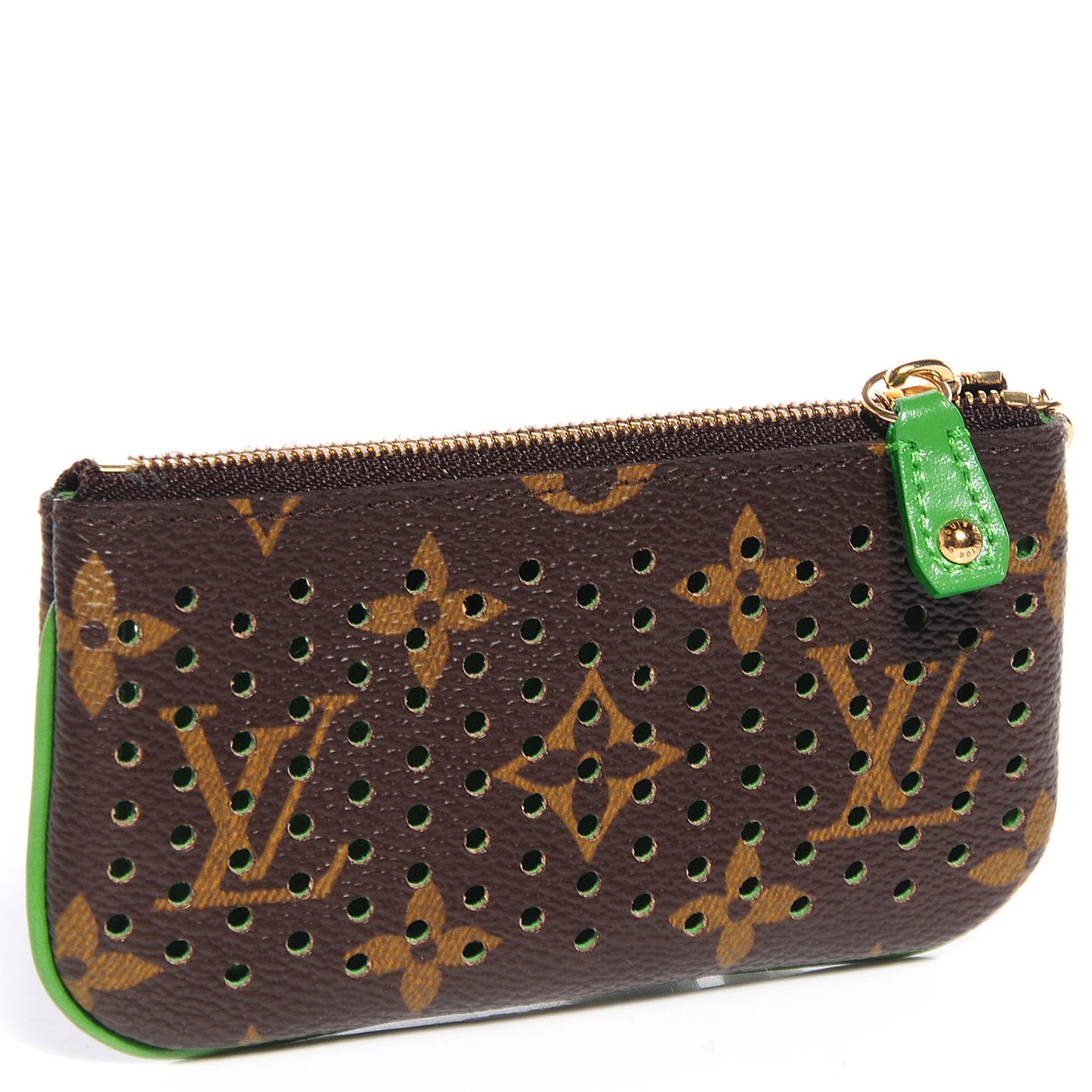 Monogram Perforated Key Pouch Green