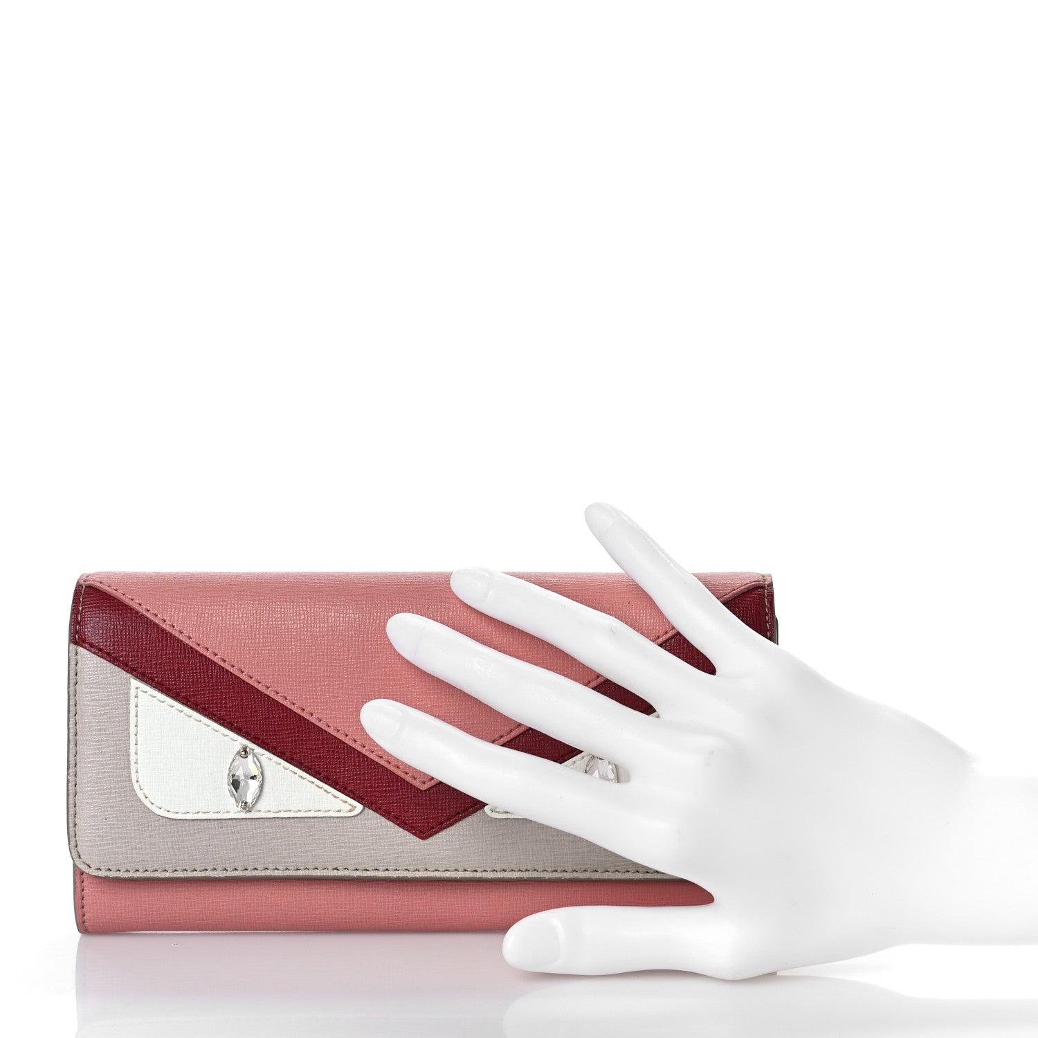 Fendi Vitello Elite Crystal Eye Monster Continental Wallet on Chain Grigio Polvere Ribes Multicolor 2 of 13