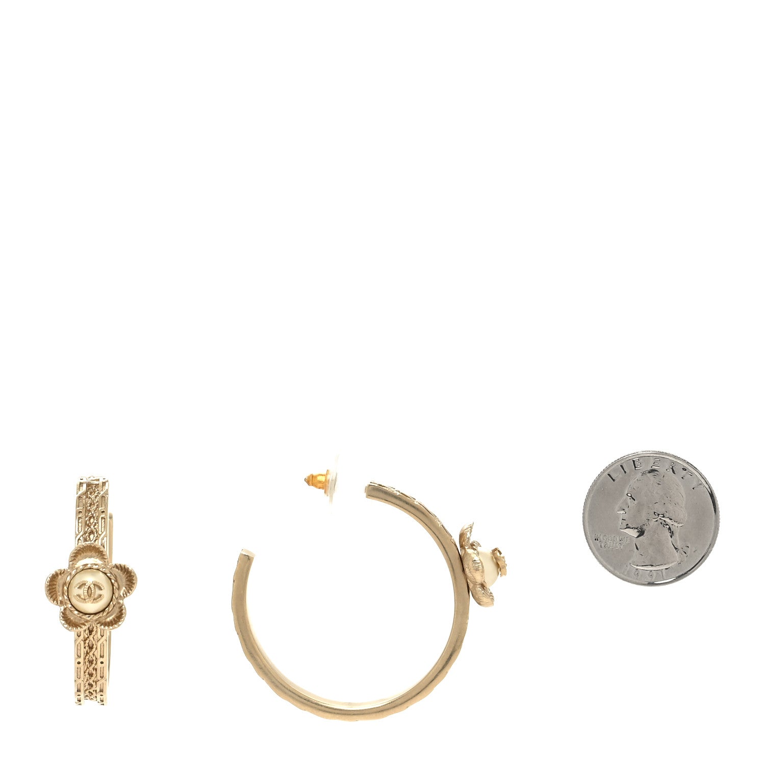 Chanel Enamel Crystal Pearl CC Camellia Hoop Earrings Gold 2 of 4