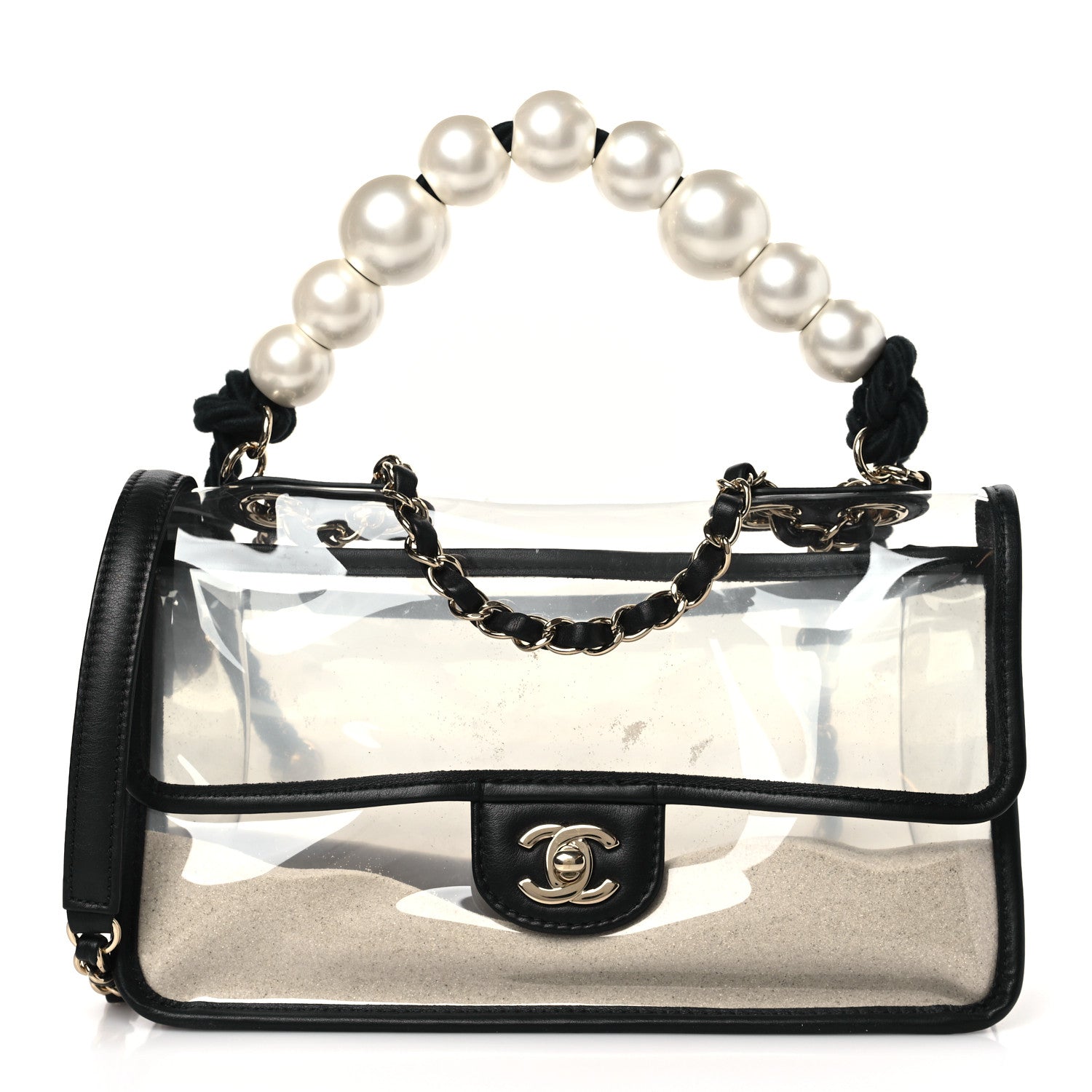 Chanel Lambskin PVC Sand By The Sea Flap With Pearl Strap Black 1 of 9
