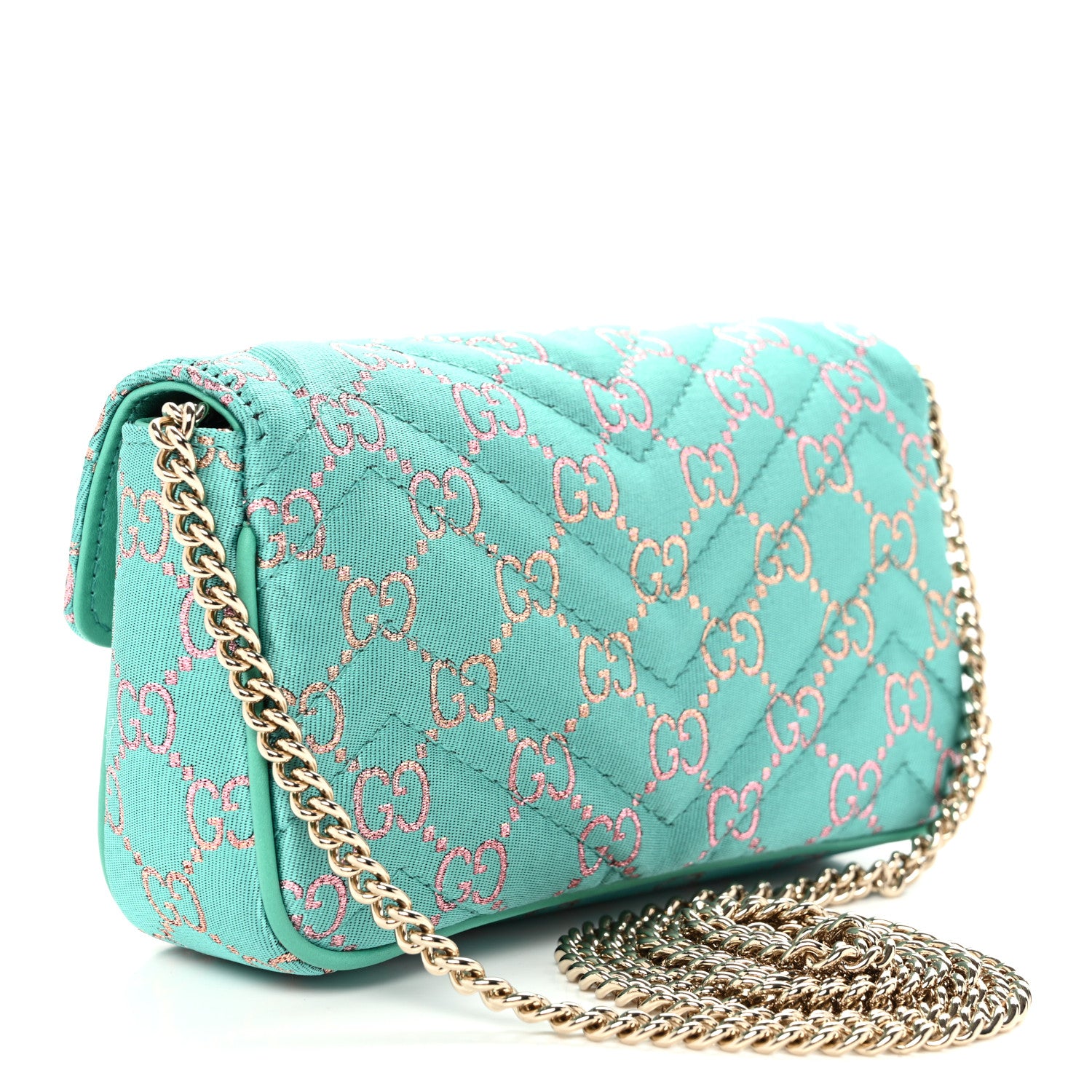 Gucci Jacquard Super Mini GG Marmont Shoulder Bag Green 3 of 11