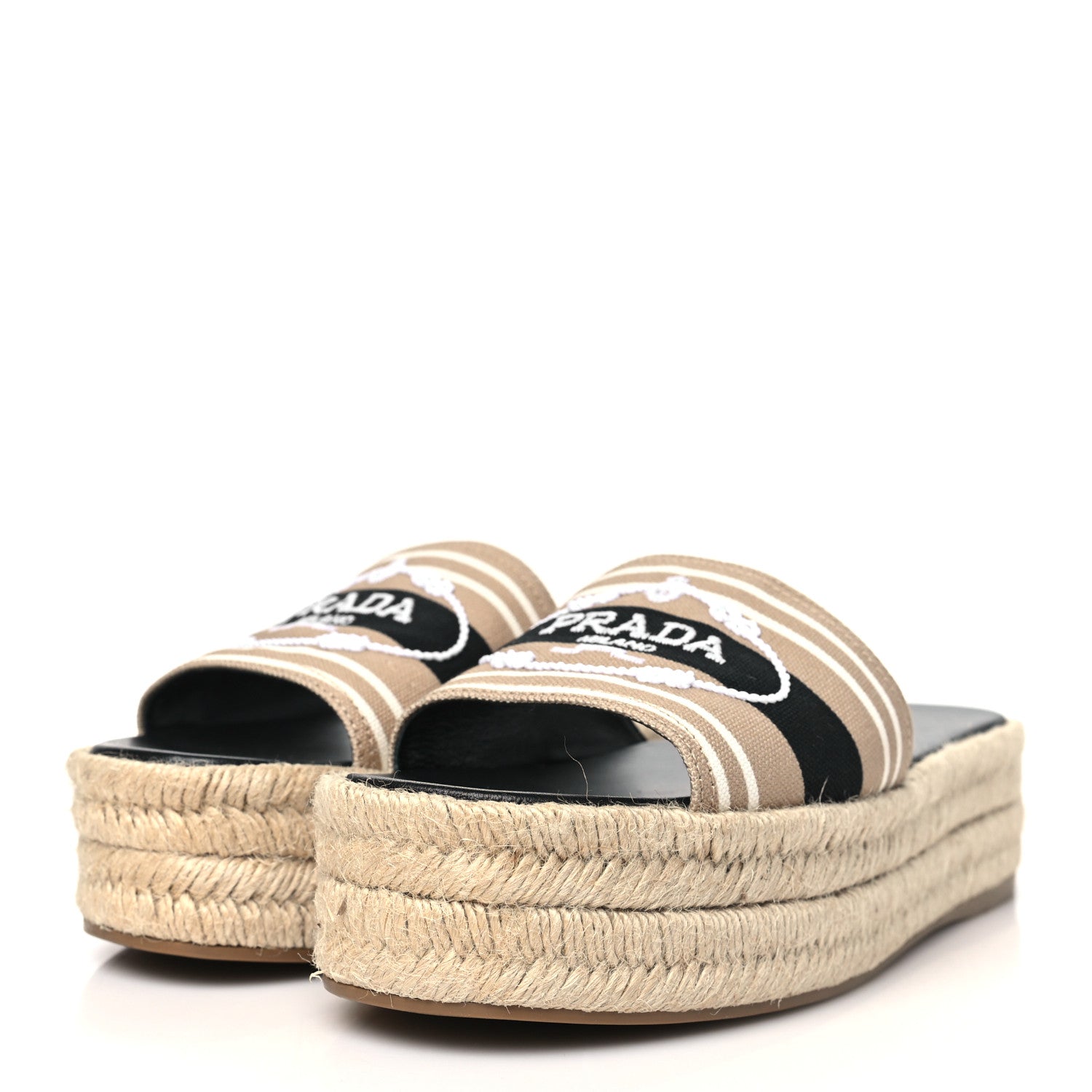 Prada Canvas Logo Espadrilles Sandals 39 Beige Black 3 of 9