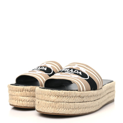Prada Canvas Logo Espadrilles Sandals 39 Beige Black 3 of 9